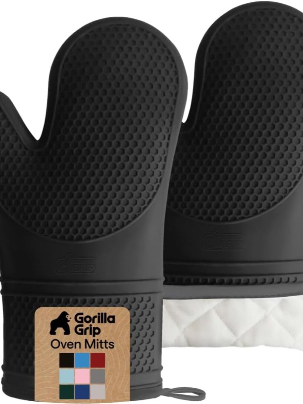 Silicone Oven Mitts, 550F Heat Resistant, 12.5x8.3, Black